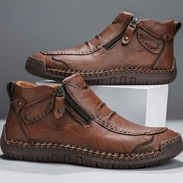 TEMU Handgefertigte Herren Wander- Outdoor-Casual-High-Top-Stiefel mit rutschfester abriebfester Gummisohle, inklusive Reißverschluss für , Reisen