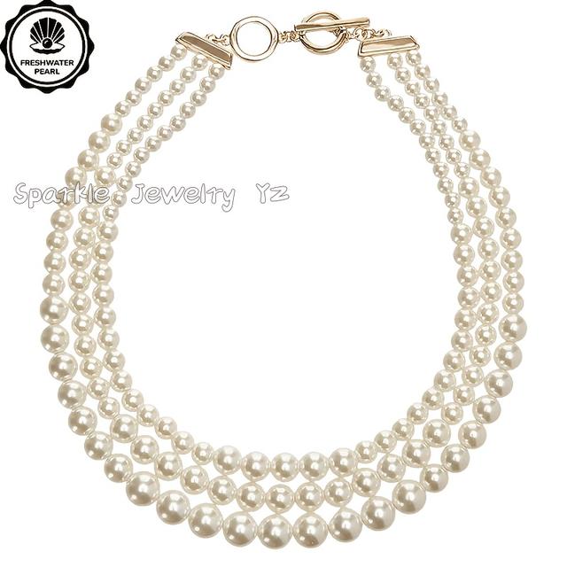 TEMU 3-strand Freshwater Freshwater Pearls Necklace For - Luxury Bohemian Retro Freshwater Pearls Suitable For Weddings, Birthdays, Christmas - September Birthstone Gift With
