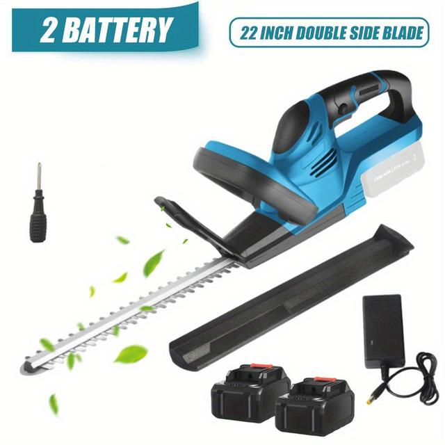 TEMU Kabellose Heckenschere mit 22-Zoll-Klinge, bürstenlosem 800-W-Motor, wiederaufladbarem Rasentrimmer-Gartengerät mit 1200 U/min, wird mit zwei Akkus geliefert.