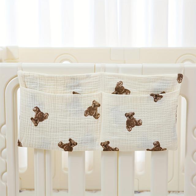 TEMU A Double-layer Fabric Hanging Storage Bag For Baby Beds With 2 Pockets, A Printed Stroller Hanging Bag For Baby Bottles.