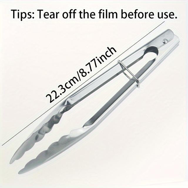 TEMU 1pc Stainless Steel Kitchen Tongs For Bread, Baking, Grilling, Meat, And Food Handling Tools
