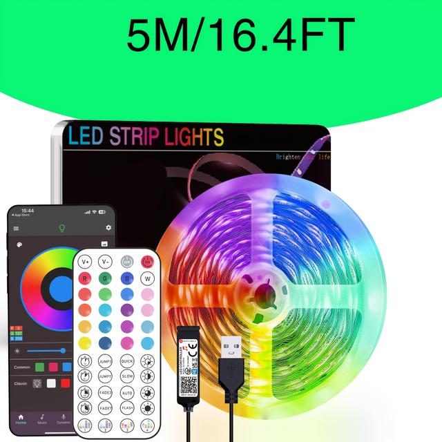 TEMU Nbbuff Smart Led Strip Lights With App & 44-key Remote Control, Music Sync Rgb Color Changing Usb-powered Wireless Lights For Bedroom, Party, Wedding, Easter Decor - Home Decoration Lighting