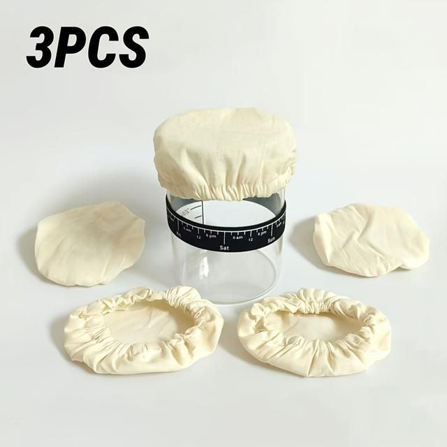 TEMU 3ks Pružné Látkové Poklopy z Pšeničné Slámy, Opakovaně Použitelné a Pratelná Víčka na Kvasnicové Nádoby pro Kynutý Chléb, Kombuchu a Kefír - Ideální pro Organizaci a Skladování v Kuchyni