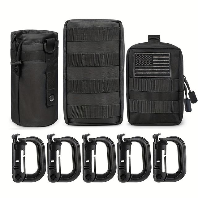 TEMU 3-pack Molle Pouch Combo Water Bottle Pouch Holder Molle Pouches Compact Utility Edc Waist Bag Pack Get 5 D Buckles And 1 American Flag Badge