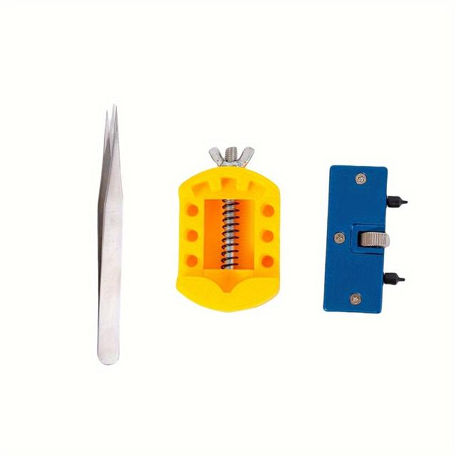 TEMU 3pcs Watch Battery Kit, Watch Wrench Back Remover For Open Watch Cover, Watch Case Opener Set With Watch Back Remover Holder, Tweezers