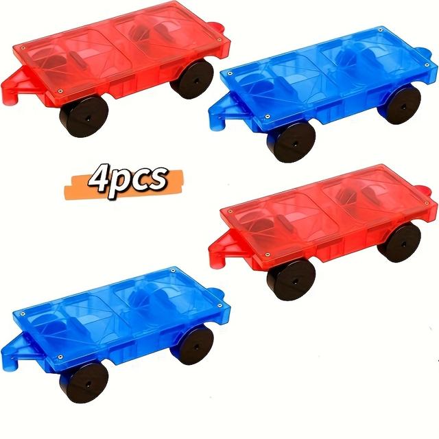 TEMU Magnetische Tegels Auto's Bouwset - 4 stuks Magnetische Tegels Magneetstenen Vrachtwagen Sensorisch Speelgoed, Educatieve Magnetische Bouwblokken voor 3 4 + Jaar Meisjes Jongens