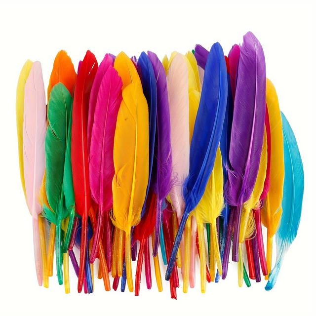 TEMU 50pcs Of Vibrant Feathers, Soft Natural , Perfect For Crafts Like Dream Catchers, Hats, Vases, And Masks