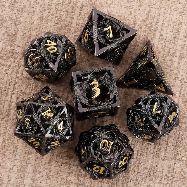 TEMU Designed Dnd Metal Hollow Dragon Dice Polyhedral Dice 7pcs Suit, Suitable For Role-playing Game "" Running Group Board Game D20 D12 D10 D8 D6