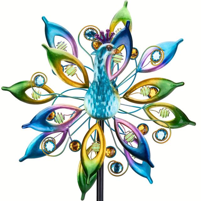 TEMU Kreativer Garten-Pfau-Windmühlen-Dekor aus Eisen, Große Outdoor-Metall-Drehskulptur in Farben, Ideal für Hof- Rasendekoration, Perfekt für Muttertag Festtagsfeiern