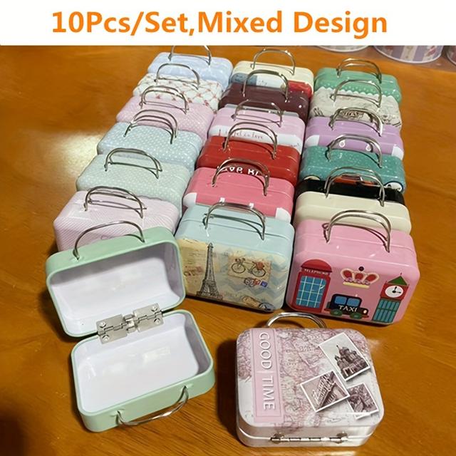 TEMU 10pcs Per Pack Of Vintage Mini Suitcase Iron Boxes For Jewelry Storage, Display Boxes, And Party Favors