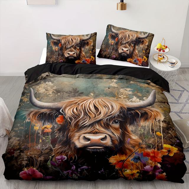 TEMU Soft And Comfortable 2/3pcs Yak Duvet Cover Twin,yak Bedding Set,twin Size Cow Print Bedding Set,cow Bedding Set Twin,cow Duvet Cover Twin(1*duvet Cover + 1/2*pillowcase, Core Not Included)