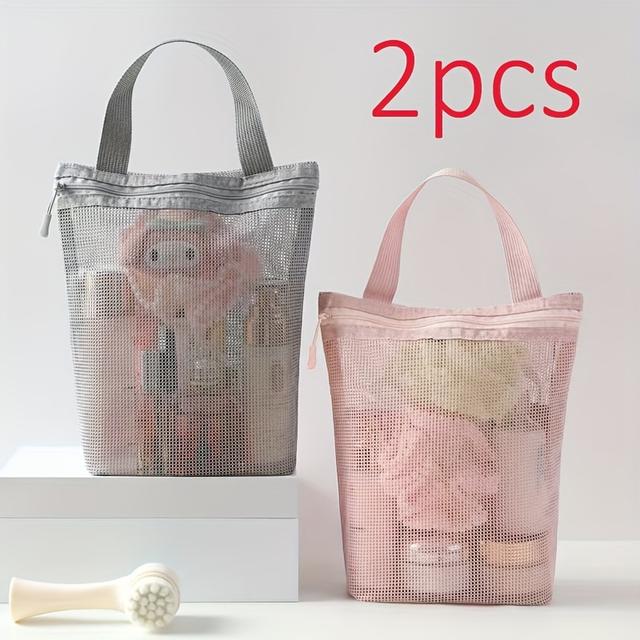 TEMU 2個セット ポータブルメッシュシャワーバッグ ハンドル付き メイクポーチ | ジムバッグ ホームオーガナイゼーション・旅行・フィットネスに最適 ギフトにも