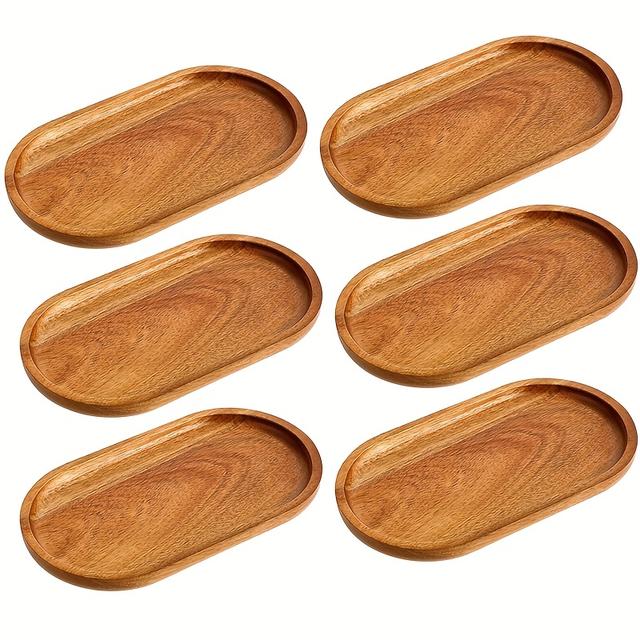 TEMU A Set Of 6 Acacia Wood Trays - Charcuterie Boards, Food Trays, Bread Baskets, Oval Trays, Suitable For Parties, Ring Dish - Ideal For Afternoon Tea, Bars, Cafes And Restaurants