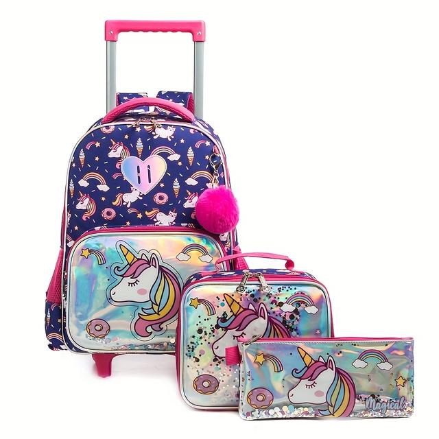 TEMU 16-inch Trolley Bag Set - 3pcs Rolling Backpack, Laptop Bag With Wheels, Convertible Shoulder & Hand Carry, Travel Organizer