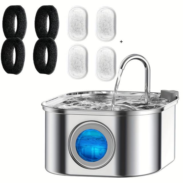 TEMU Zyfeeder 3.2l Stainless Steel Pet Water Fountain With Faucet - Usb Powered, Quiet Automatic Drinking Bowl With Transparent Window