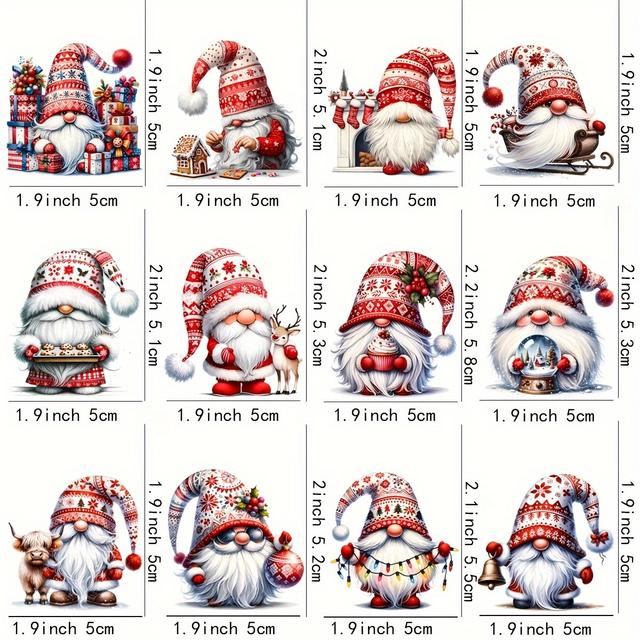 TEMU 12pcs Christmas Gnome Vinyl Transfer Paper Set, Uv Transfer Decals For Diy Glass And Mug Decoration, Festive Adhesive Wraps For Holiday Crafts And Cup Embellishment