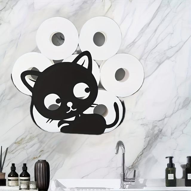 TEMU Suporte de papel higiênico para gato charmoso - Design metálico decorativo, suporta 8 , na parede para decoração de banheiro e , acessório de banheiro | Decoração engraçada | Acabamento em verniz