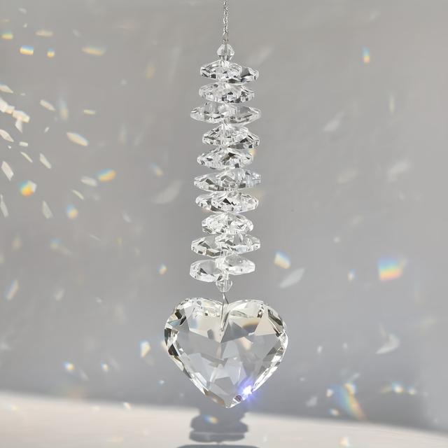 TEMU Stunning Heart-shaped Crystal Wind Chime - Perfect For Weddings, Decor | Glass Suncatcher & Outdoor Photo Prop