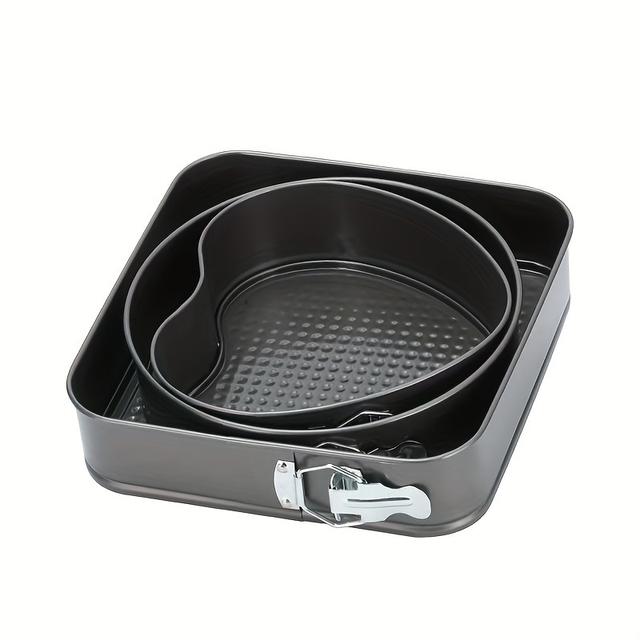 TEMU 3pcs Ensemble de cuisson de Noël, moules à gâteaux en acier au avec fond amovible, moules en polycarbonate multiformes en de cœur et ronds, pour une cuisine et des fournitures de cuisine