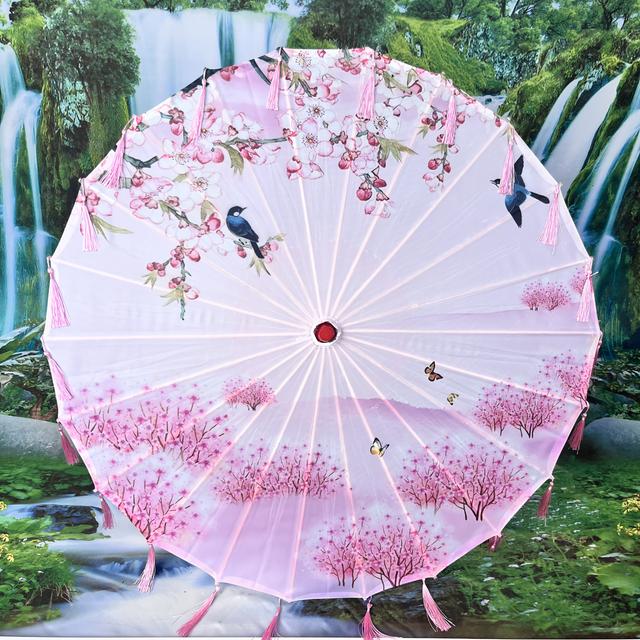 TEMU Chinese Large-scale Event Dance Umbrella Photo Prop, Cheongsam Show Y Fabric Umbrella, Classical Ancient- Umbrella, Handmade Oil Paper Umbrella, Decoration, Tassel Petal Umbrella