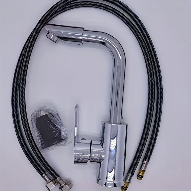 TEMU Modern Single-handle Basin Faucet With Water - Chrome-plated Sink Tap Suitable For , Installation, Plastic Valve & Valve Mechanism