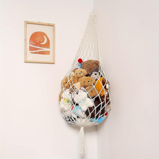 TEMU Stuffed Animal Storage Organizers Corner Hanging Net Stuffy Animal Hammock Macrame Toy Display Plush Toy Holder Wall, Bedroom Decor Boho Playroom Organizer For Halloween And Christmas