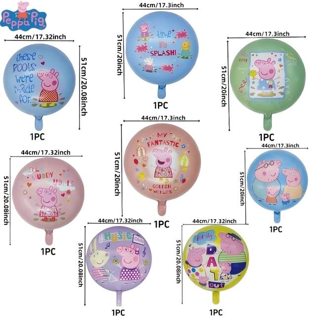 TEMU 8pcs Creative Mixed Round Balloon Set, Peppa Pig Theme, Birthday And Holiday Party Decoration Balloons, Family Gathering Photo Prop Decorations
