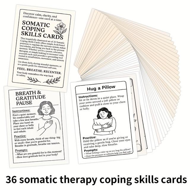 TEMU 36pcs Relax Coping Skills Cards, Techniques And Exercises To Treat Trauma & Stress, , Emotional Regulation, Grounding Techniques, Sensory Stimulation