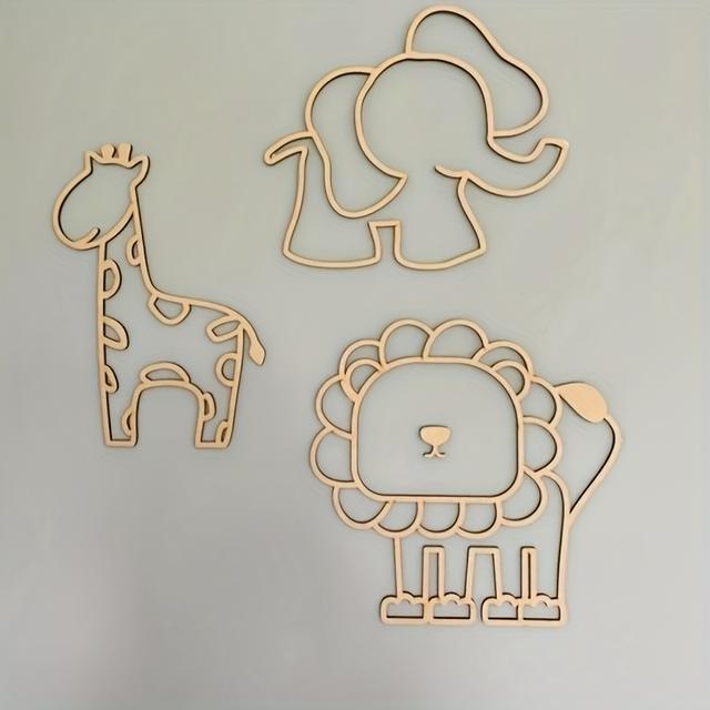 TEMU 3pcs Wooden Cutout Animal Wall Decor Set, Cute Giraffe, Elephant, And Lion Wall Art For Bedroom Decoration