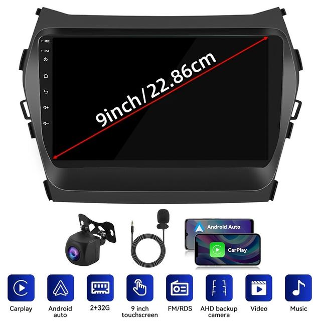 TEMU Android 13 Car Stereo Radio For Santa Fe 2013-2018 9inch Screen Car Audio Receiver With Android Auto Gps Navigation Fm Rds Wifi Swc Backup Camera Mic 2+32g, Without Battery
