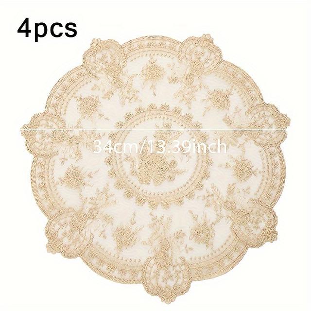 TEMU 4/6pcs Vintage Lace Placemats, Coffee Coasters, Romantic Embroidered Tablecloth, Rustic European Nightstand Mats