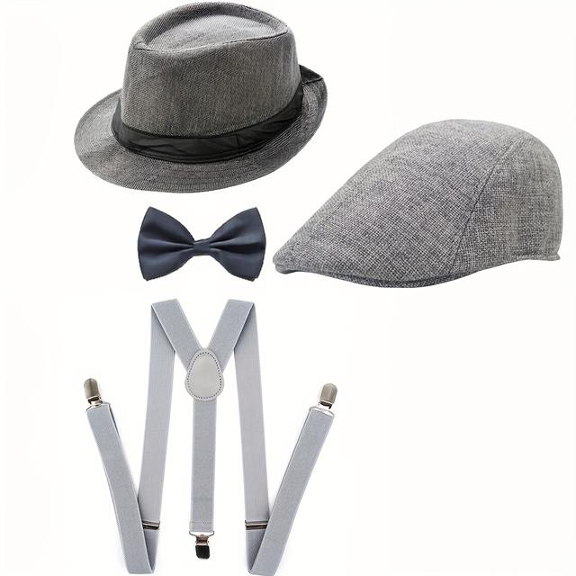 TEMU 4 piezas Ropa de hombre de 20 Gatsby Conjunto de adiciones para disfraces Sombrero fedora y corbata de Halloween