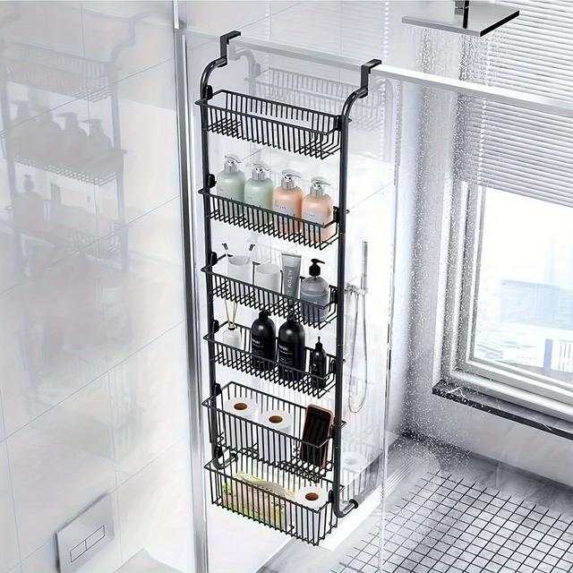 TEMU Over The Door Pantry Organizer Rack, Over The Door Organizer With 6 Full Baskets, Heavy-duty Metal Hanging Over The Door Storage Spice Rack, Bathroom Over Door Organizer, Utility Racks