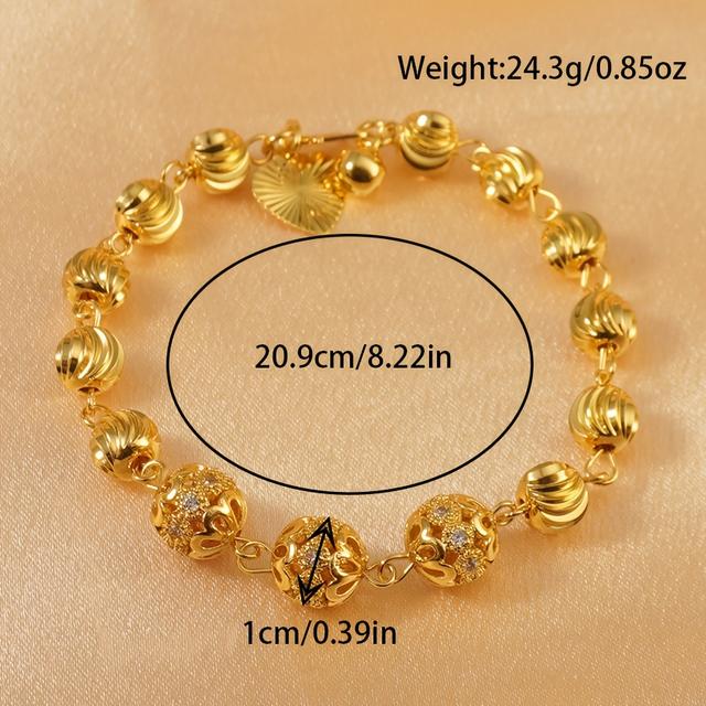TEMU Elegant 24k Gold Plated Golden-plated Copper Bracelet Worn By, Equipped With Synthetic Cubic Zirconiaia And Heart-shaped Pendant - Party And Vacation Accessories, For Teenager