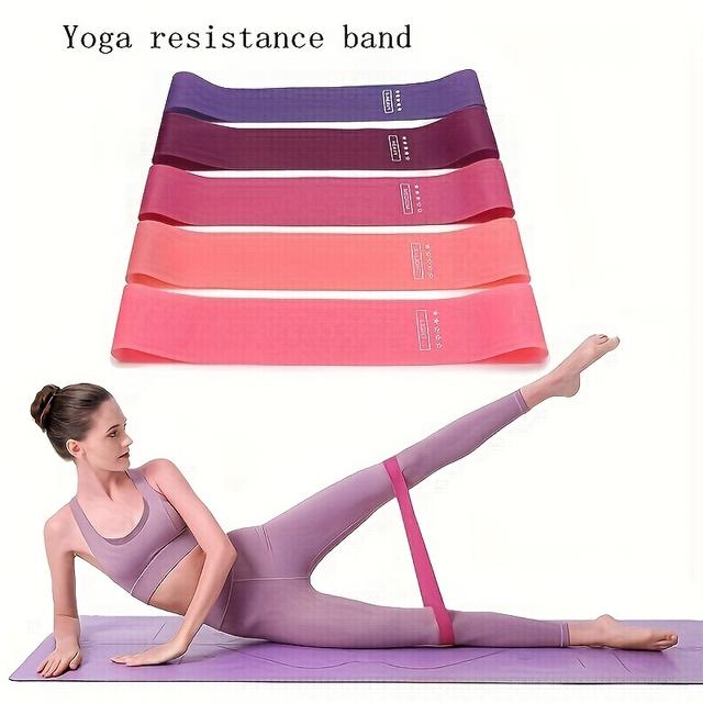 TEMU 5pcs Tpe Yoga Resistance Bands - Durable Pilates Stretch Straps For Full , Hip Training, Arm & Chest Toning - Pink