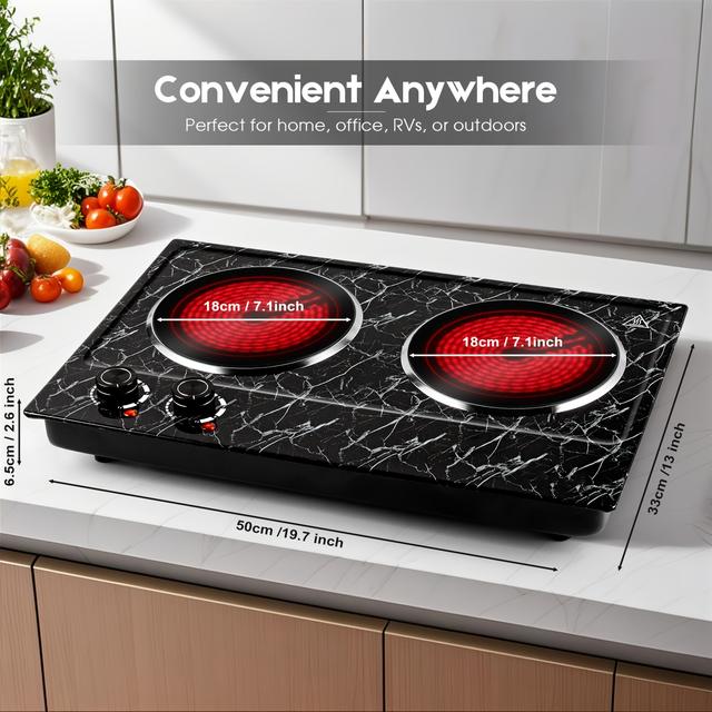 TEMU Cusimax Portable Electric Hot Plate, 1800w Glass Dual Countertop Electric Cooktop, Stainless Steel Infrared Electric Stove, Compact Stove For Home Dorm Office
