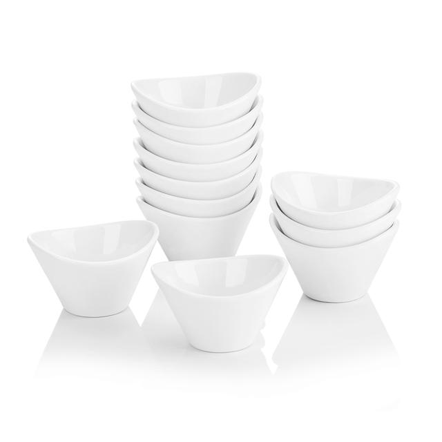 TEMU Lot de 12 Mini/Micro-Mini Moules à Soufflé en Porcelaine Blanc pour Snacks, Dips, Condiments, Sauces et Plats d'