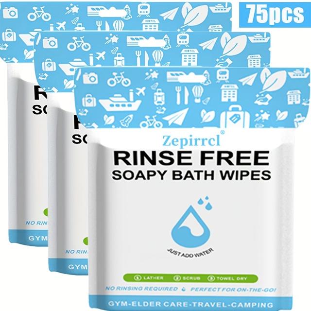 TEMU 25/75 piezas Toallas de baño desechables de *11.81in, aptas para piel - Toallas de ducha todo en uno, solo humedezca, enjabone y seque, no requieren champú ni enjuague, 25 hojas/paquete