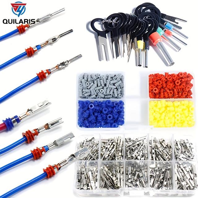 TEMU Kit de terminales de crimpado para conector de automoción con 708 piezas, adecuado para conexiones eléctricas de 1/1.5/1.8/2.2/2.8/3.5 mm, que conectores y hembra no para motocicletas