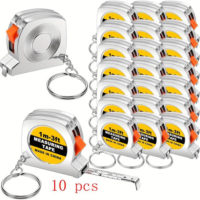 TEMU 10-pack Mini Tape Measure Keychains With Slide Lock - 1m/3ft Small Measuring Tapes For Goody Bags, Prizes, And Party Favors - Durable Pocket Size Key Ring Tools