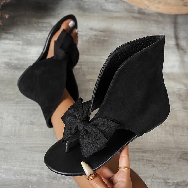 TEMU Designed Bow-toe Sandals For Women, Black Sandal Booties With Large Three-dimensional Bow Decoration, Open-toe Slip- Shoes In Y2k Style For Outdoor Wear, Women Shoes