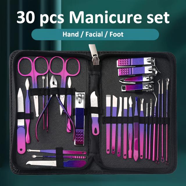 TEMU 30 db Professzionális Manikűr és Pedikűr Készlet Otthonra vagy Utazásra - Luxus Rozsdamentes Ápolóeszközök Tárolóval, Női Szépségkészlet (Szemöldökvágás, Láb- és Körömápolás)