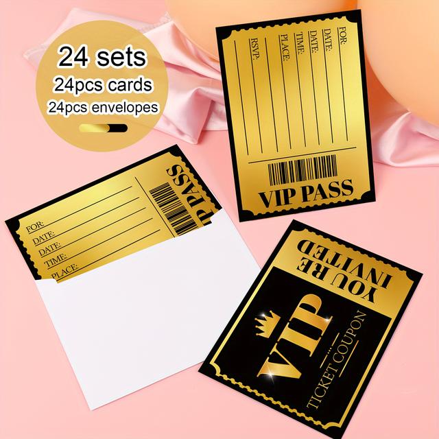 TEMU 24 Stück goldene und silberne Einladungen mit doppelseitigem Design, Film Einladungen, Teenager Geburtstagskarten, Event Themen Geburtstagsparty Karten