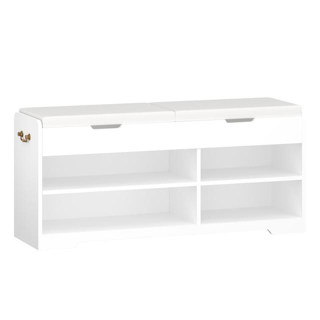 TEMU Schuhregal mit 2 gepolsterten Aufbewahrungsbänken, multifunktional, für Wohnzimmer, Eingangsbereich, Schlafzimmer, 30 x 48 x 105 cm, Weiß