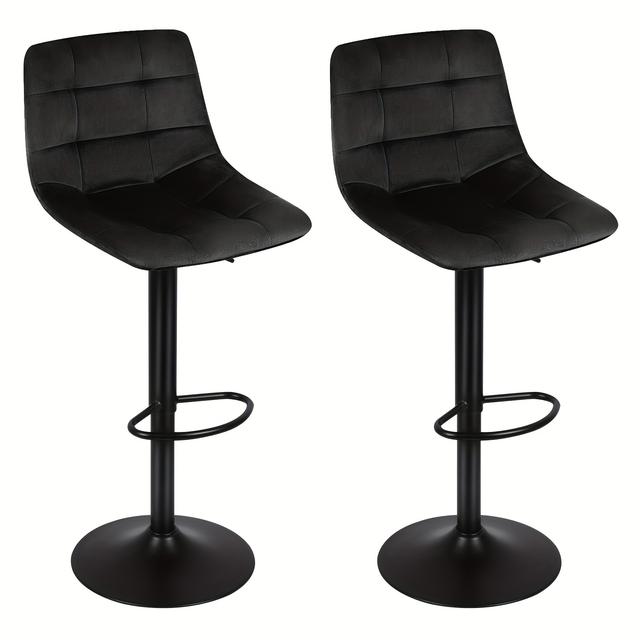 TEMU Stools Set Of 2, Upholstered Adjustable Swivel Barstools With Back, Modern Tall Counter Height Bar Chairs For Home Bar, Kitchen Island (2pcs, Black)