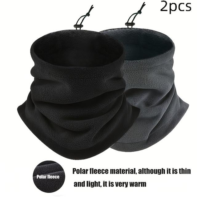 TEMU 2pcs Men's Warm Neck Scarf, Polyester Knit, Breathable Windproof, Soft Lining, For Winter Cycling And Outdoor Activities, Solid Color, Hand Wash Only