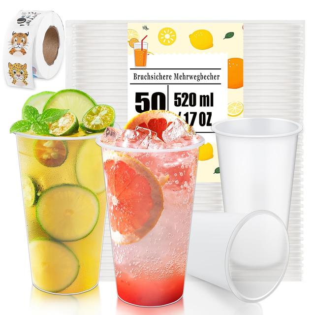 TEMU 50 Unidades de Copos de Plástico - 520ml/17oz, Seguro para Lava-Louças - Perfeito para Reuniões , Natal, Halloween, Hanukkah, Dia dos Namorados
