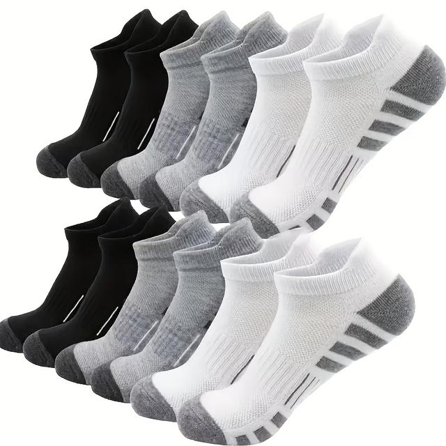 TEMU 6 Pairs Of Men's Lightweight Breathable Shock-absorbing Arch Support Sports Socks - Moisture-wicking, Striped Design, Comfortable For All , Fitness Enthusiasts