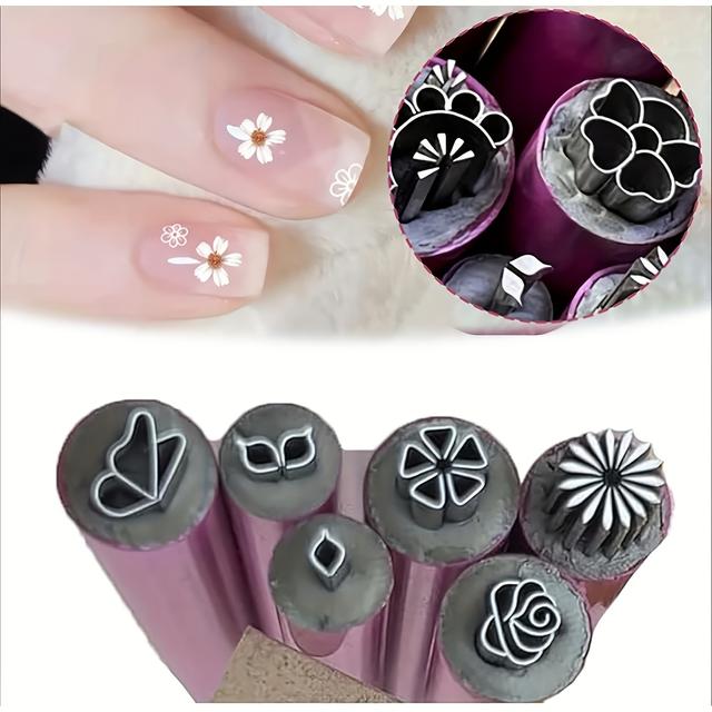 TEMU 6-teiliges Nagelstempelstift-Set - Künstlerisches Stempelstift-Set, einfache Nagelwerkzeuge, Punkt- und Doodle-Designs, geruchloses Kunststoff-Stempelset, geeignet für Frauen und