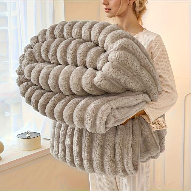TEMU 1pc 70.87*78.74 Inch Double Family High-quality Ultra-thick Striped Rv Blanket - Super Soft And Warm Bedding, Autumn Blanket/comfortable Blanket Suitable For All - Polyester Fabric